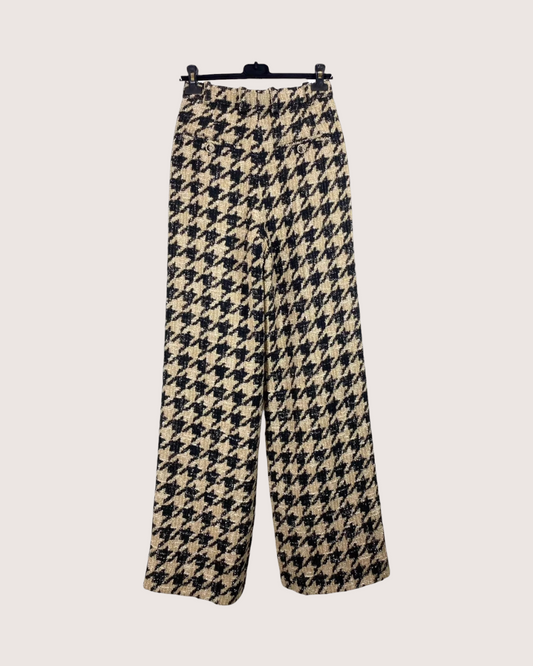 Chanel 19K Houndstooth Wide-Leg Tweed Trousers