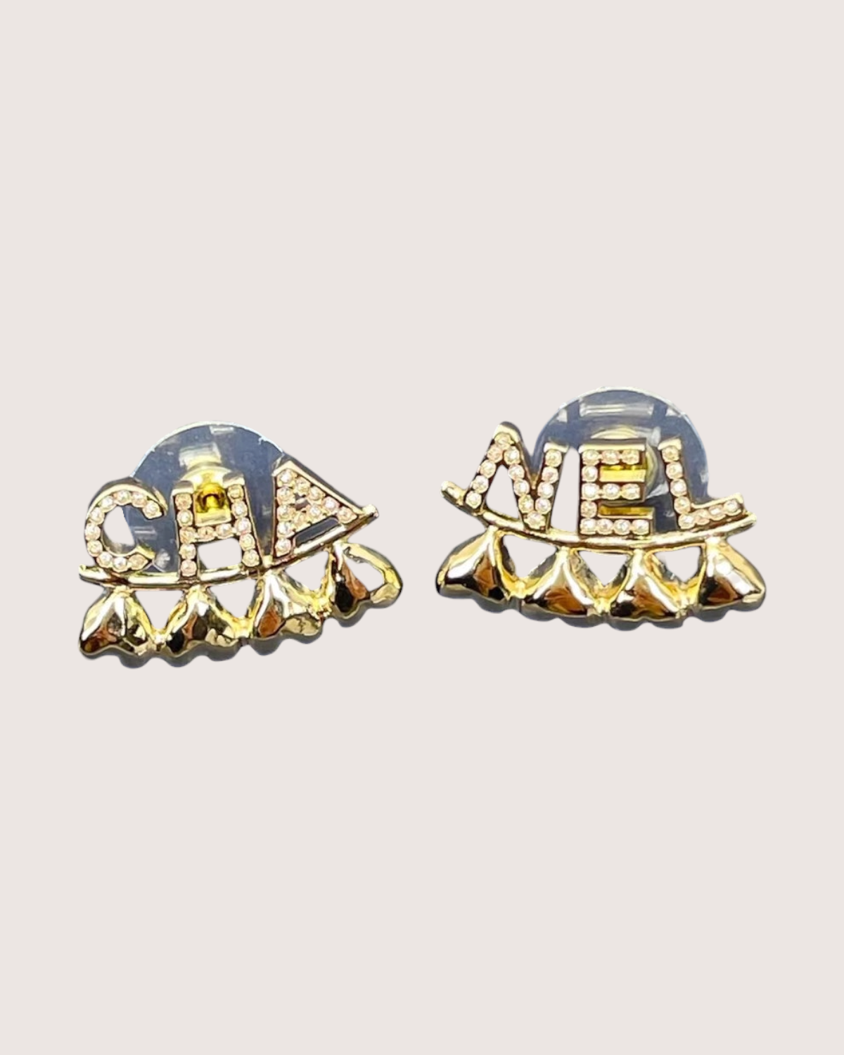 Chanel 23P Gold Crystal Cha-Nel Earrings