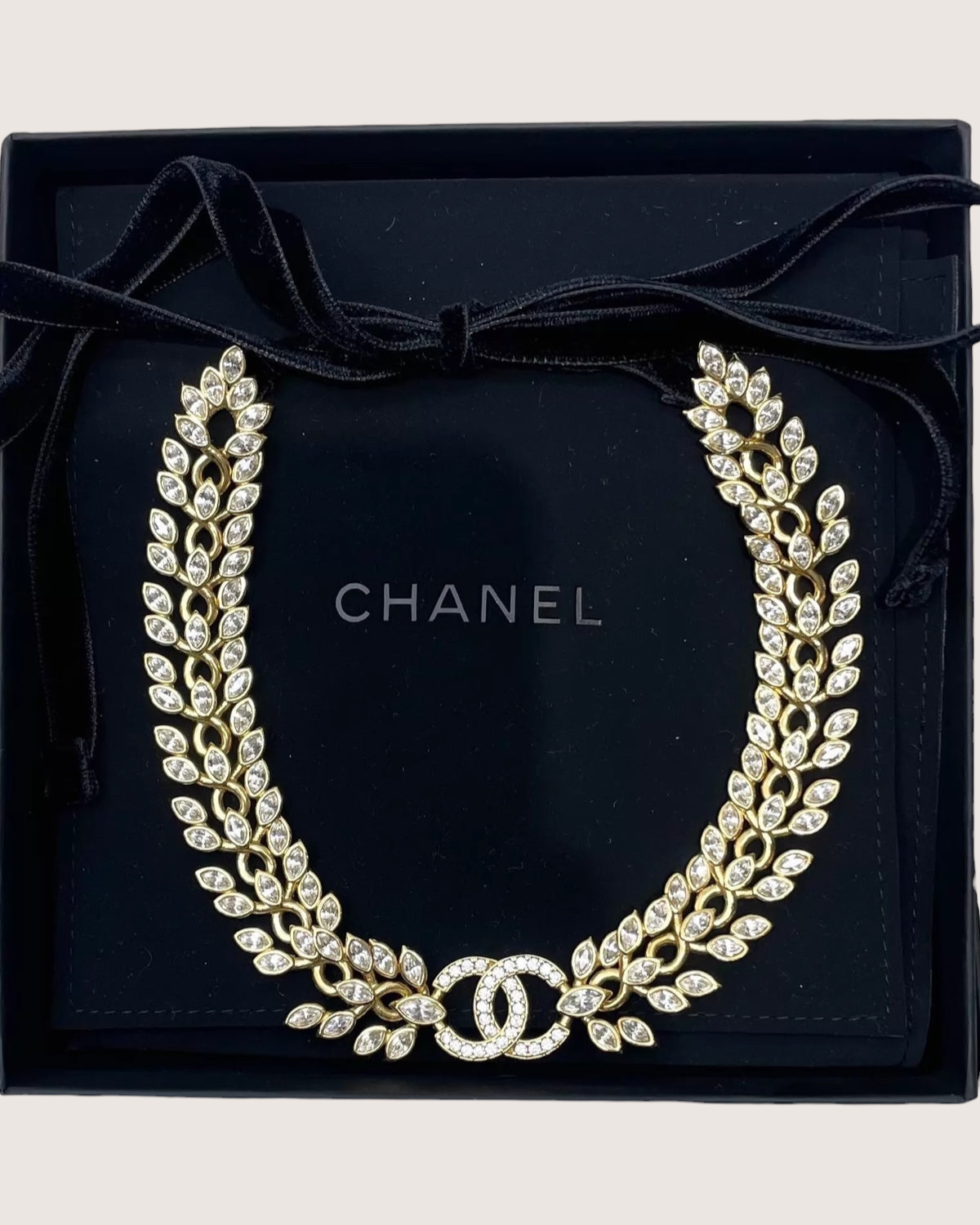 Chanel 22K Crystal CC Gold Choker Necklace