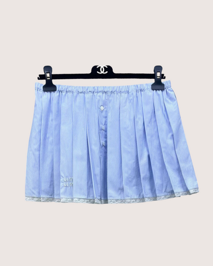 Miu Miu SS23 Striped Pleated Logo Mini Skirt