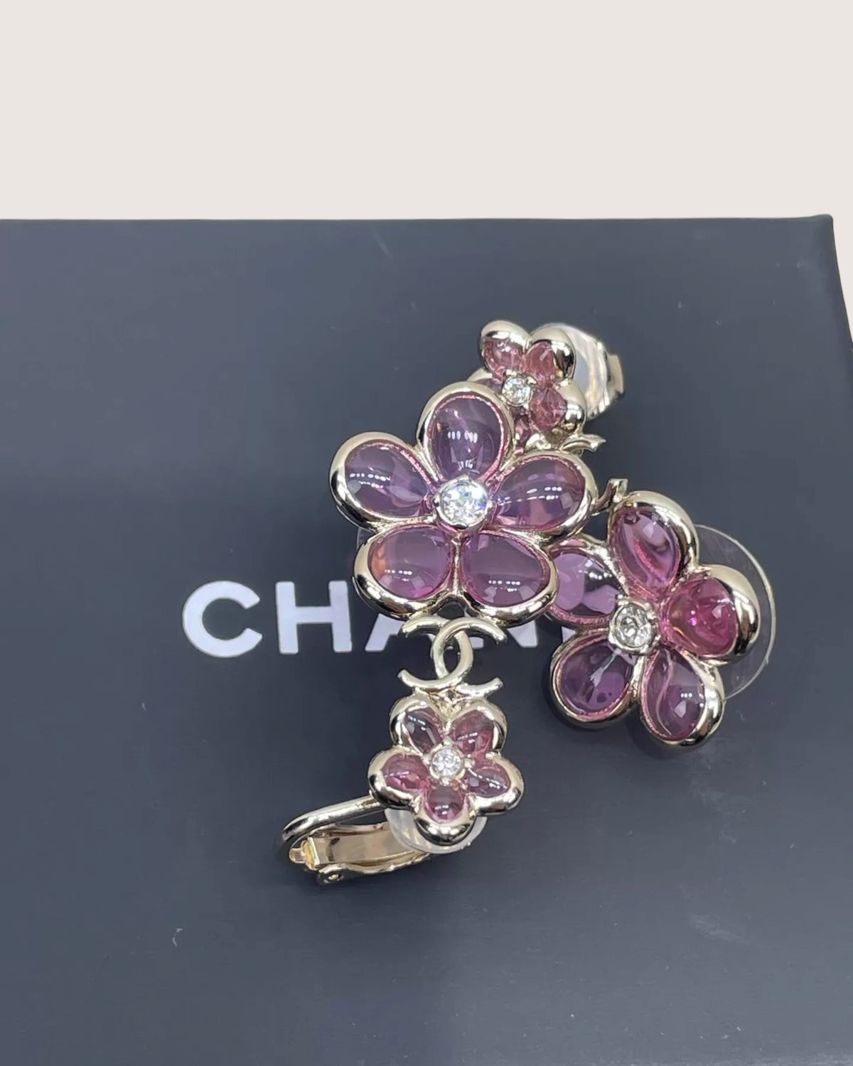 Chanel 26C Crystal Camellia CC Earrings
