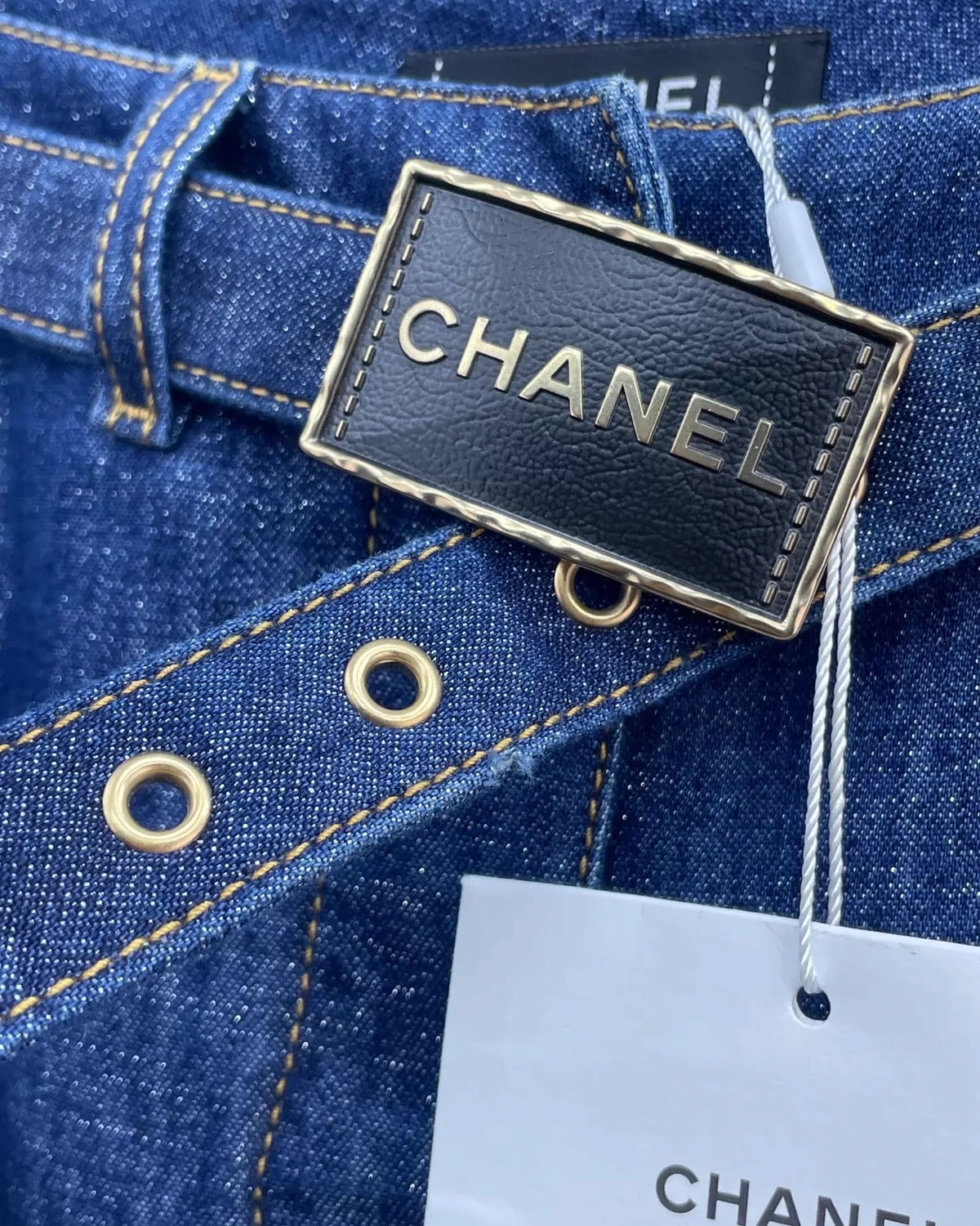 Chanel 23S Belted Wide-Leg Denim Jeans
