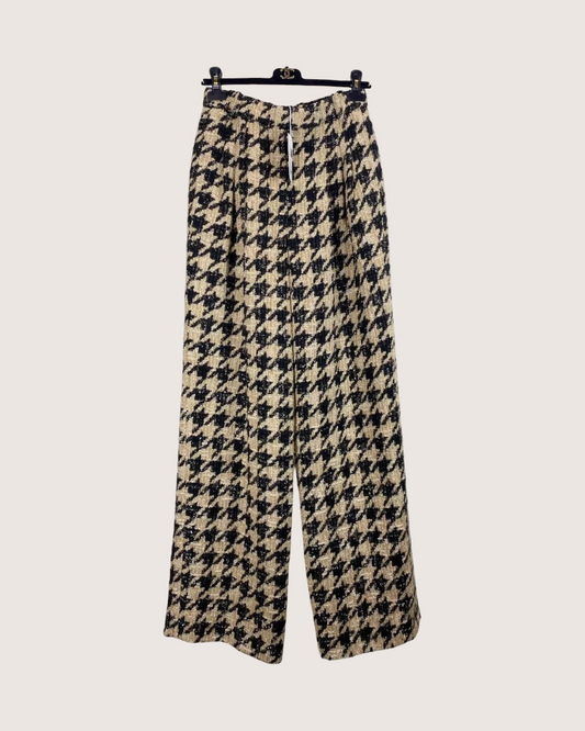 Chanel 19K Houndstooth Wide-Leg Tweed Trousers