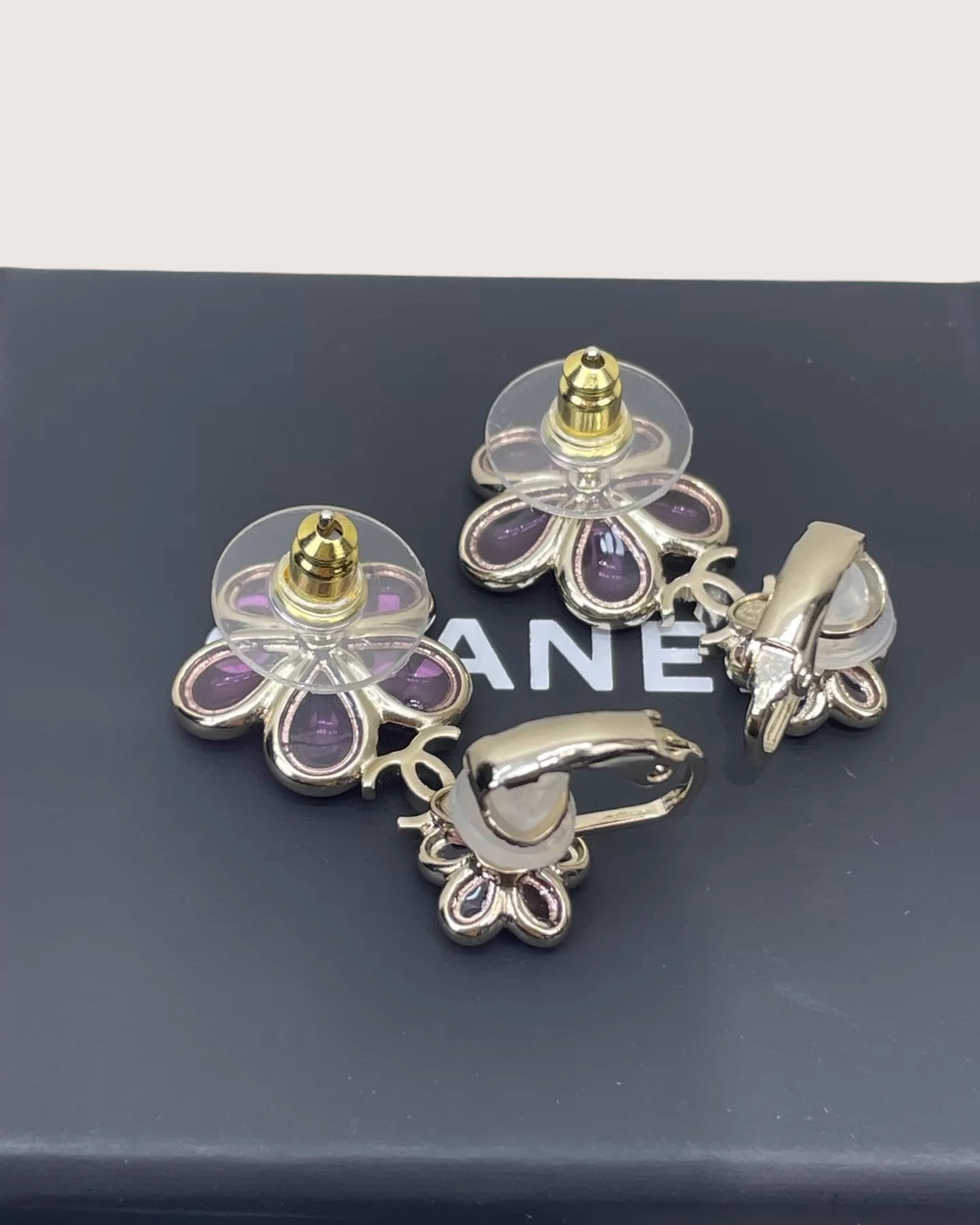 Chanel 26C Crystal Camellia CC Earrings