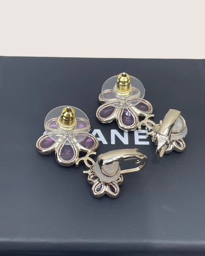 Chanel 26C Crystal Camellia CC Earrings