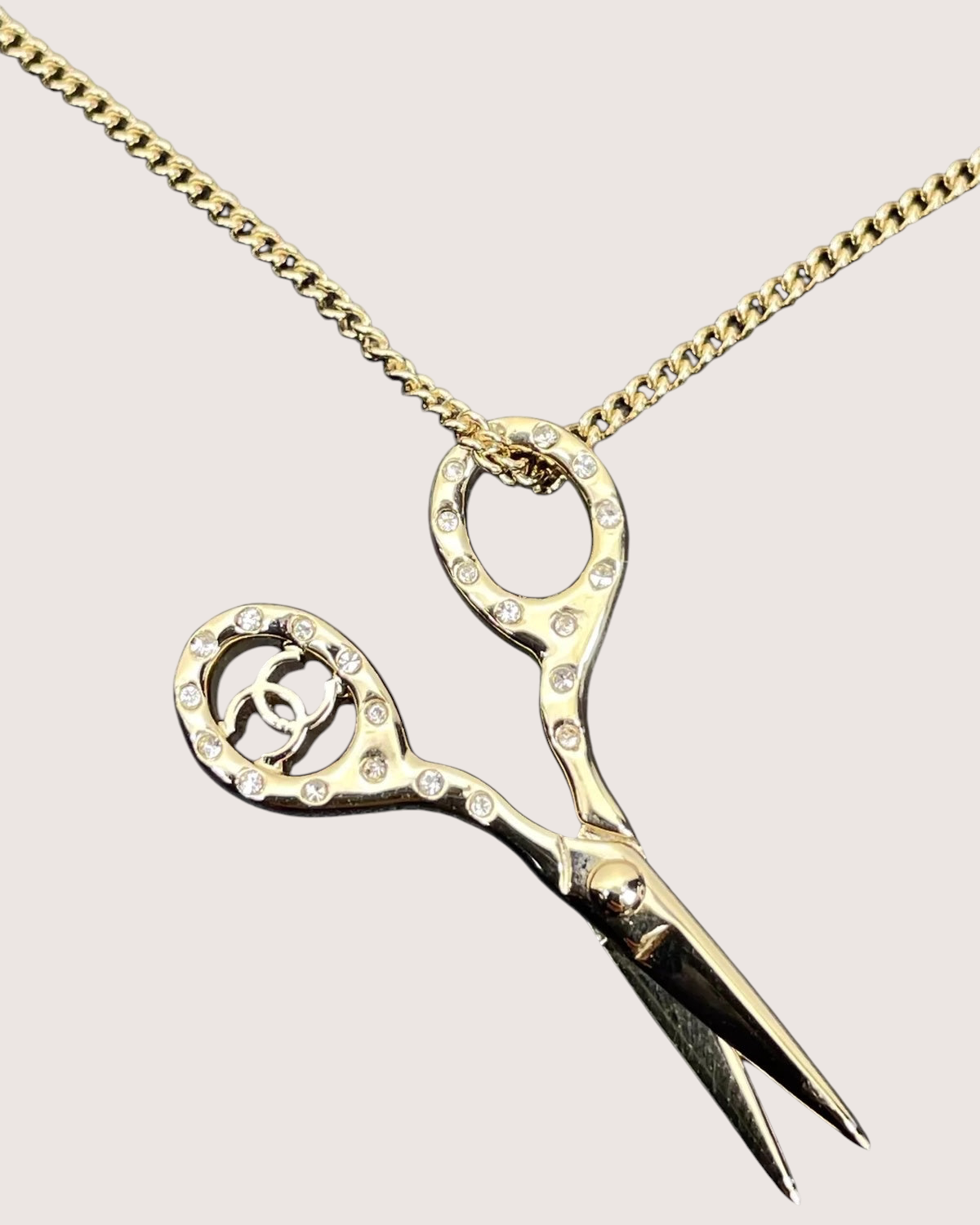 Chanel 22A Scissors Rhinestone Pendant Necklace