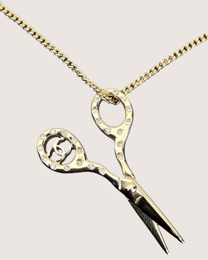 Chanel 22A Scissors Rhinestone Pendant Necklace