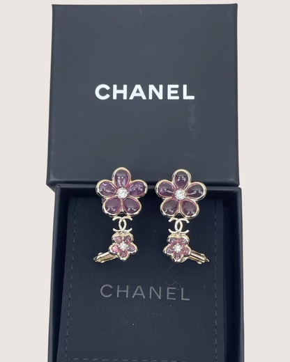 Chanel 26C Crystal Camellia CC Earrings