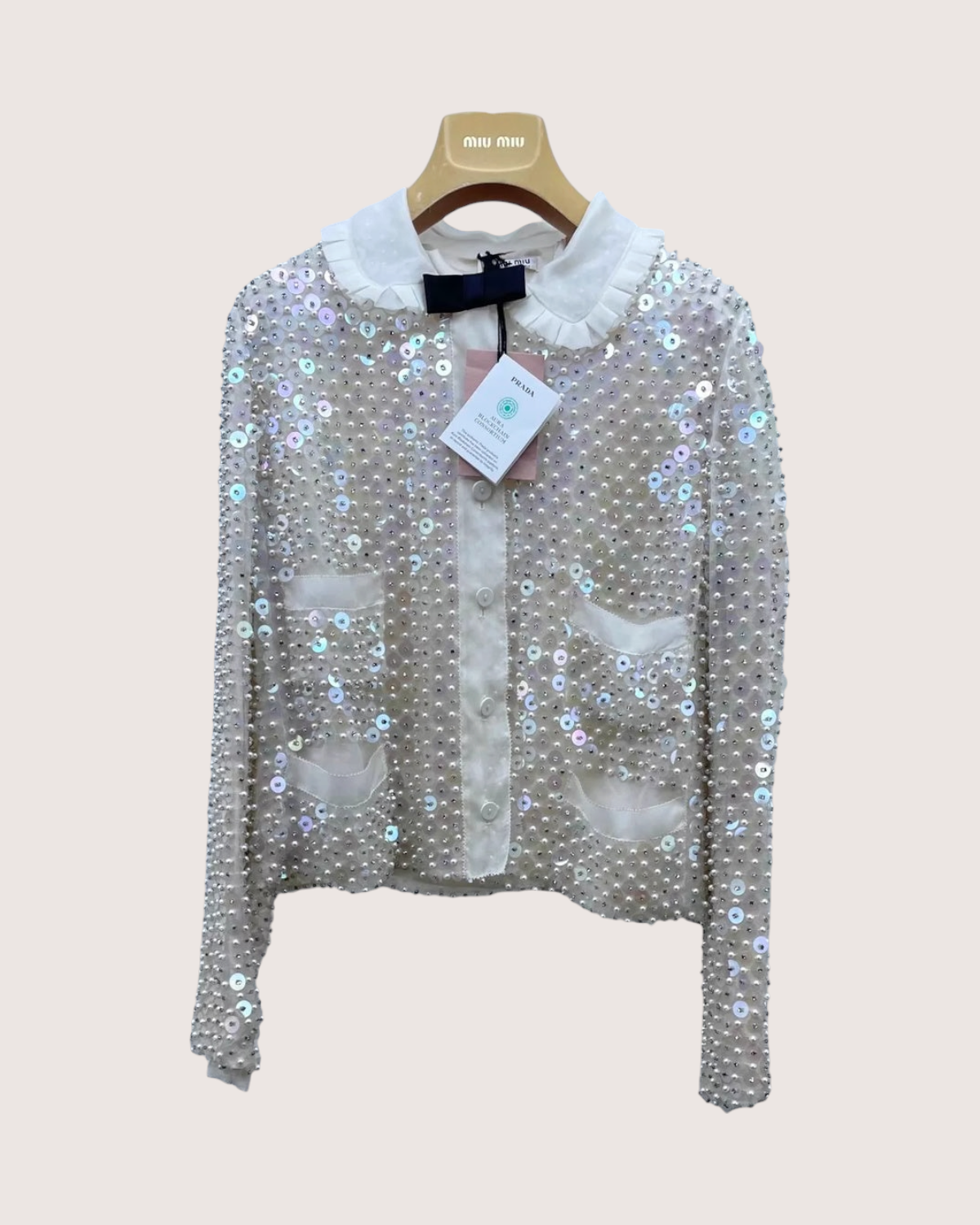 Miu Miu Pearl Sequin Collared Jacket
