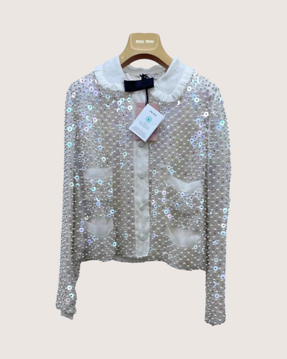 Miu Miu Pearl Sequin Collared Jacket