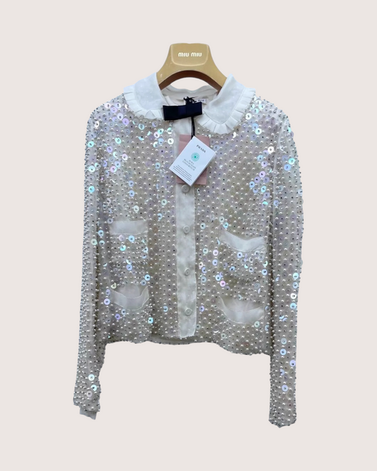 Miu Miu Pearl Sequin Collared Jacket