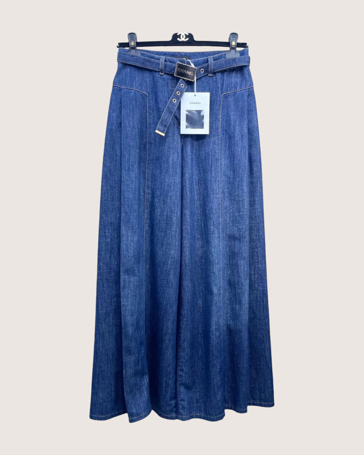 Chanel 23S Belted Wide-Leg Denim Jeans