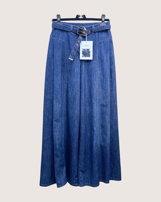 Chanel 23S Belted Wide-Leg Denim Jeans