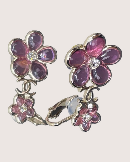 Chanel 26C Crystal Camellia CC Earrings