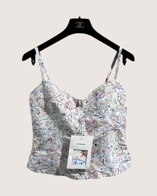 Chanel 25C Fish-Print Corset Top