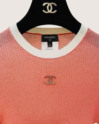 Chanel 22P CC Short-Sleeve Top Orange FR 34