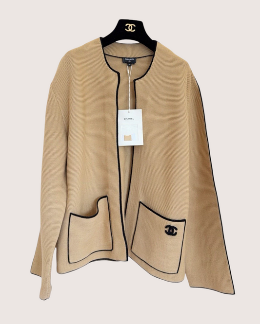 Chanel 26S Contrast-Trim CC Cardigan Beige/Ecru, Black FR 38