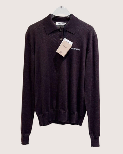 Miu Miu Wool Polo Sweater Brown FR 36