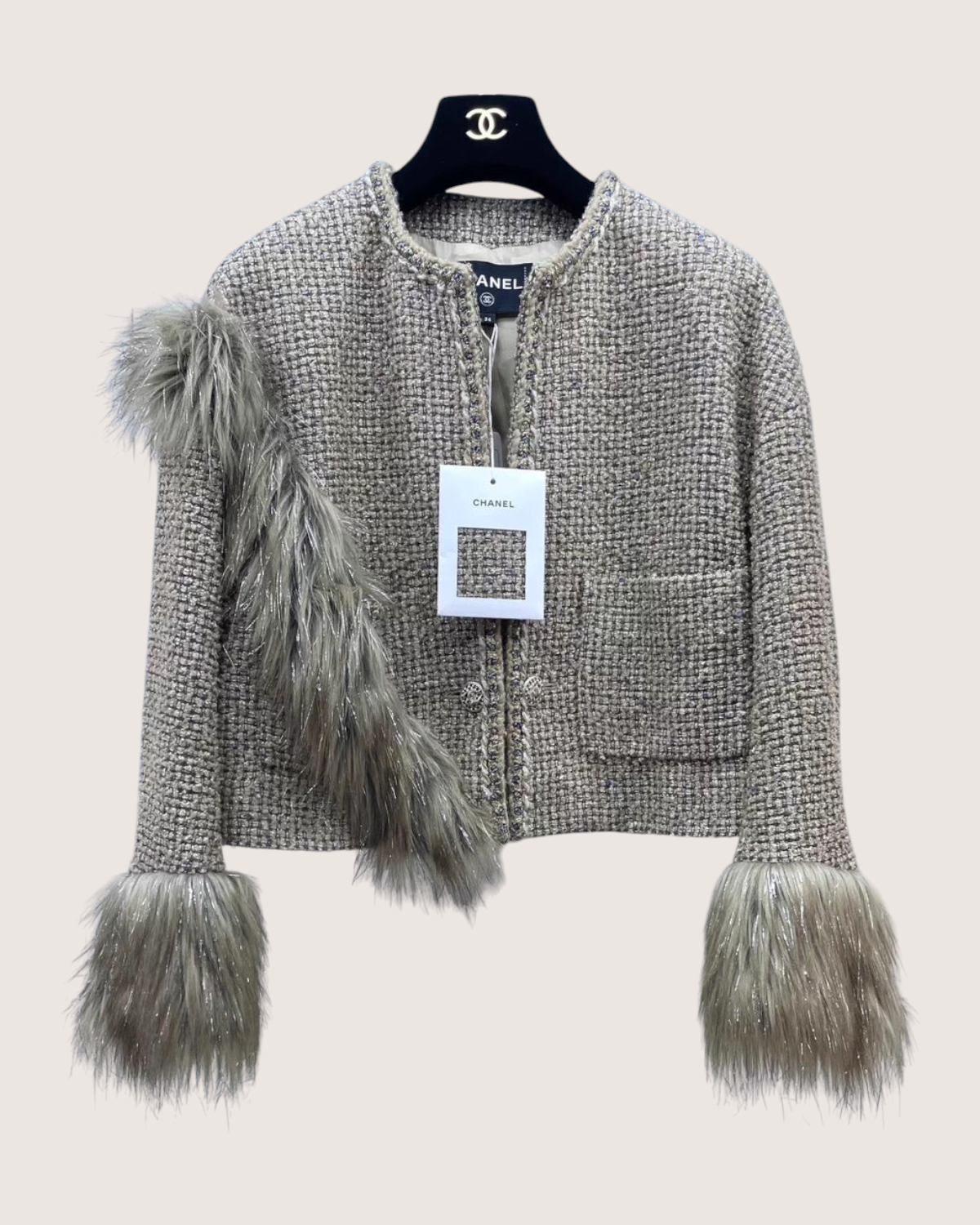 Chanel 21A Faux Fur Tweed Jacket