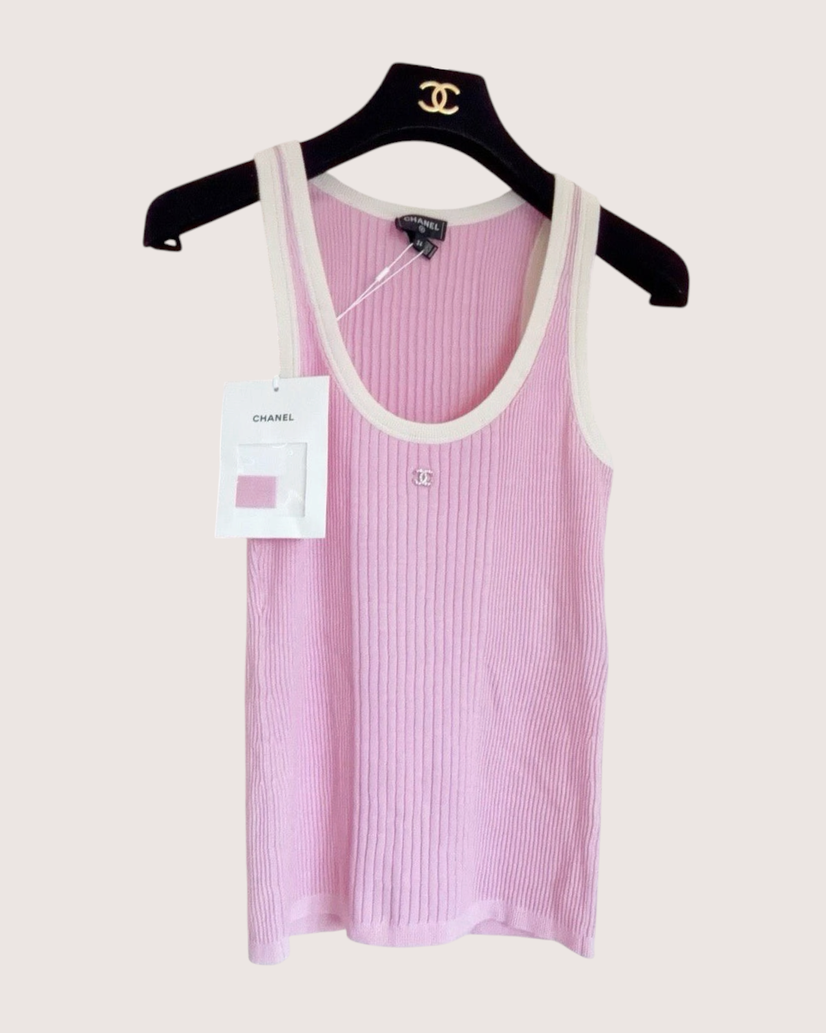 Chanel 25M Coco Beach CC Logo Top Pink, Beige/Ecru FR 34