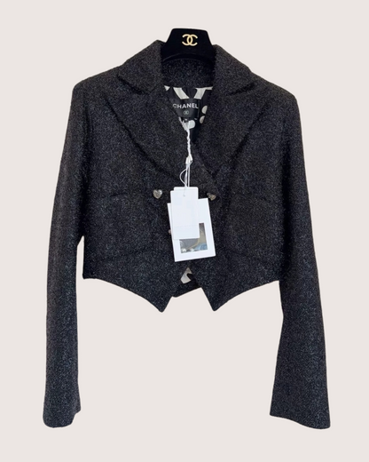 Chanel 21B Cropped Tweed Jacket Black FR 36