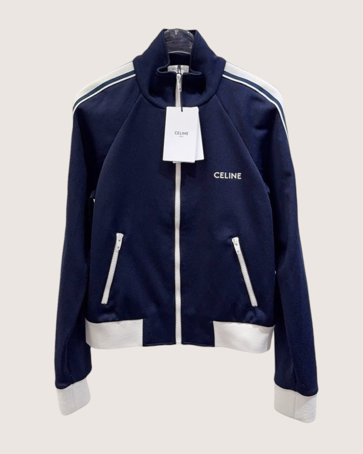 Celine Striped Zip-Up Jacket Navy, White FR 38