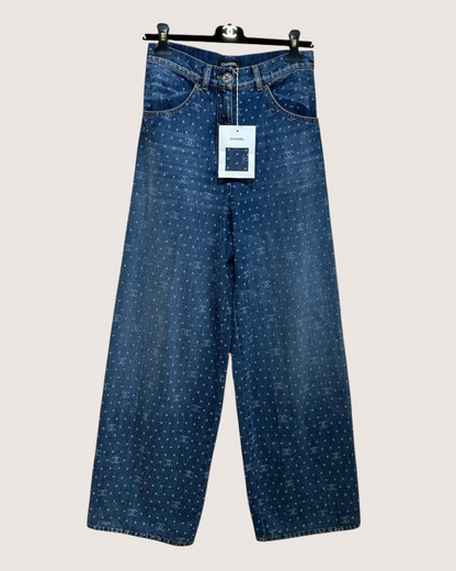 Chanel 23P CC Logo Wide-Leg Jeans Blue FR 34