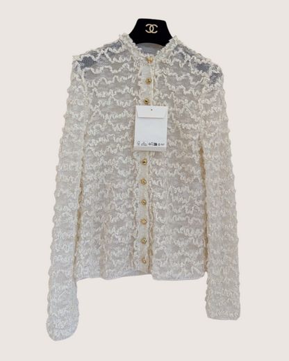 Chanel 26A Wavy Bouclé Cardigan Beige/Ecru FR 36