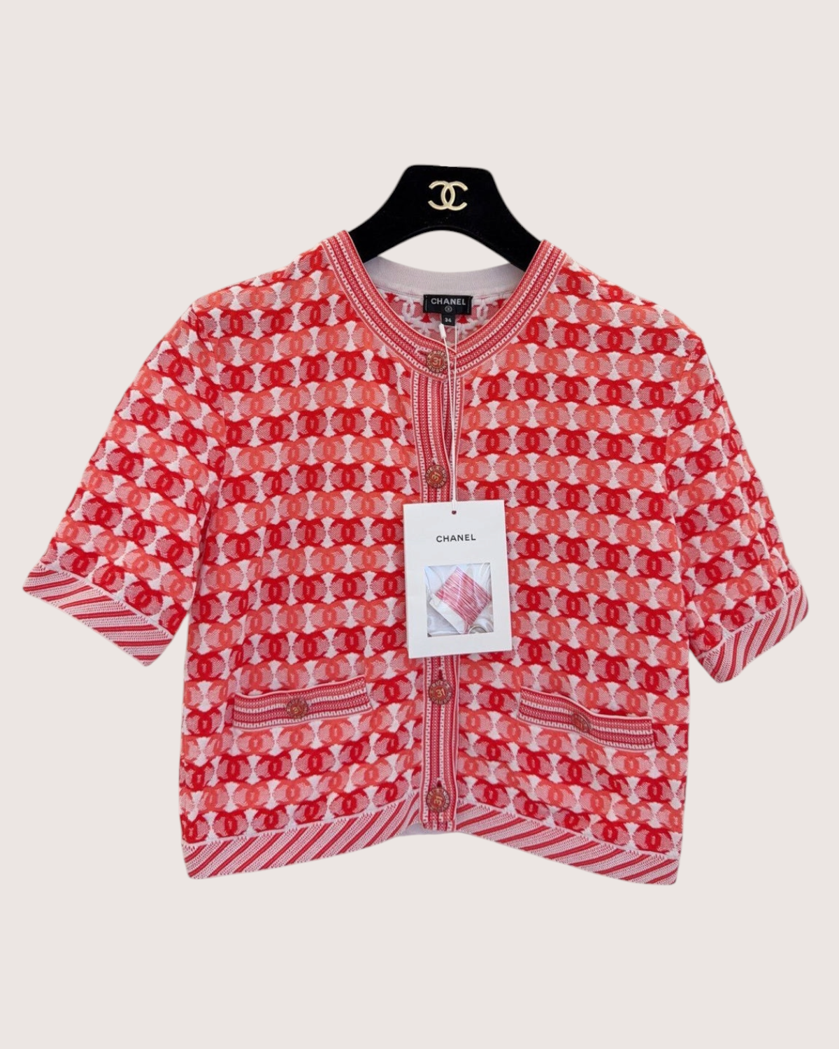 Chanel 19P CC Cardigan Red, Pink, White FR 34