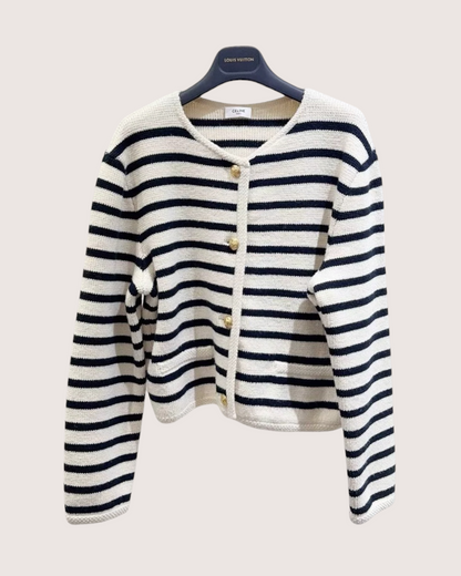 Celine Striped Cardigan Beige/Ecru, Navy FR 38