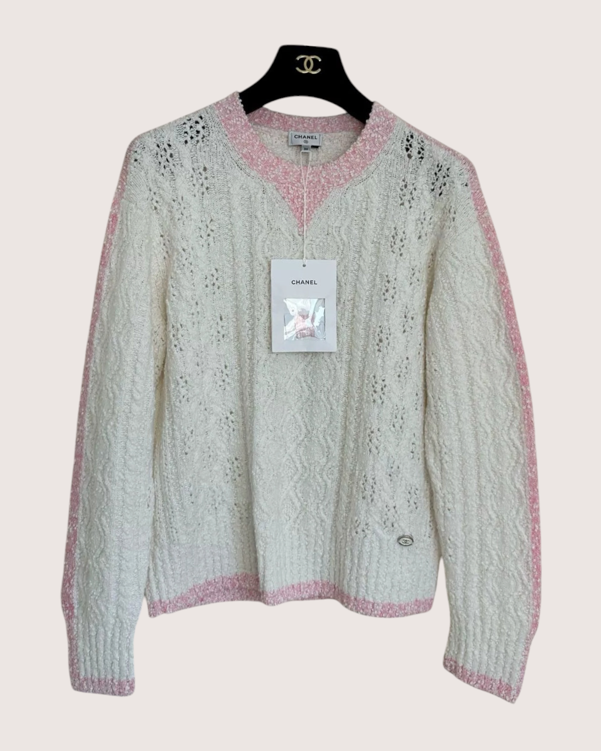 Chanel 24P Crewneck Sweater Beige/Ecru, Pink FR 36