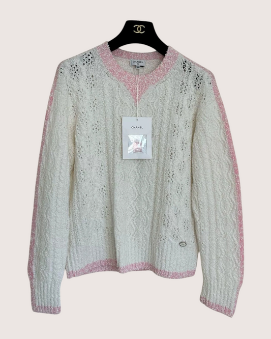Chanel 24P Crewneck Sweater Beige/Ecru, Pink FR 36