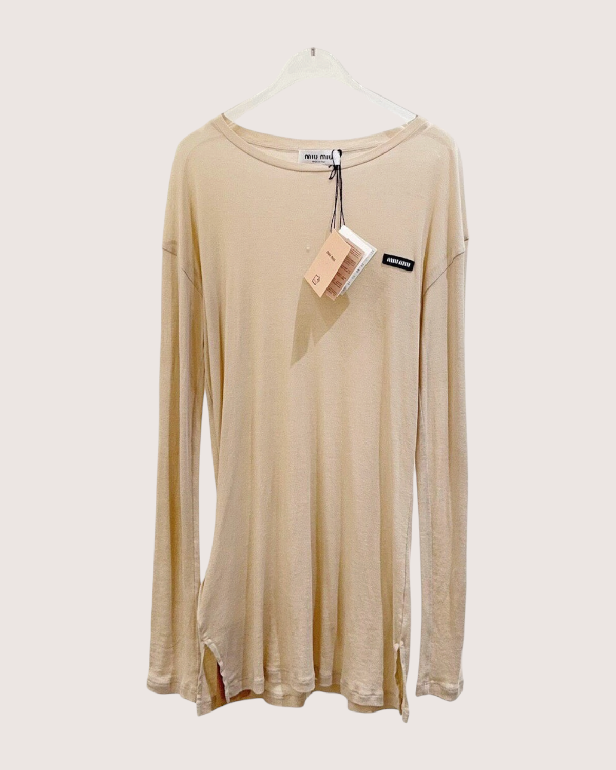 Miu Miu Long-Sleeve Top Beige/Ecru FR 36