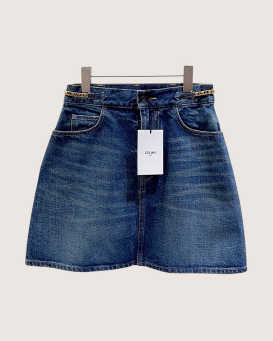 Celine Denim Chain-Belt Mini Skirt Blue W26