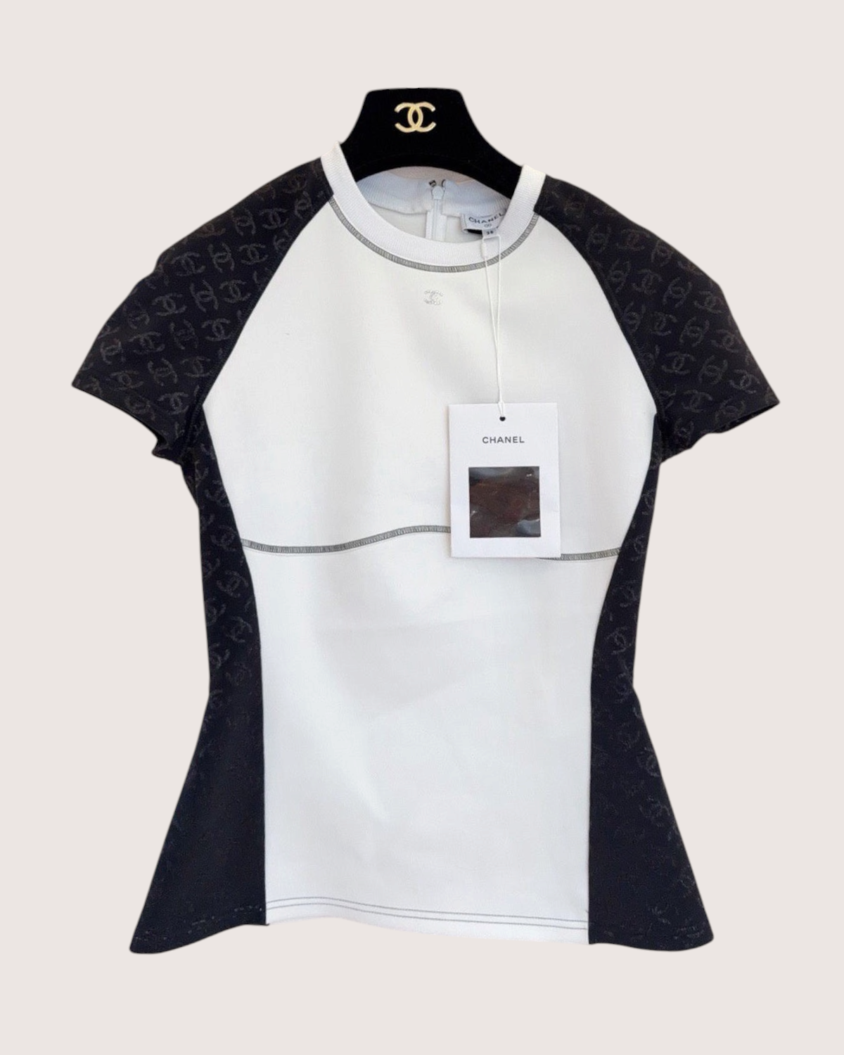 Chanel 24C Monogram CC Logo T-Shirt White, Black FR 40