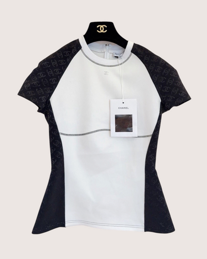 Chanel 24C Monogram CC Logo T-Shirt White, Black FR 40