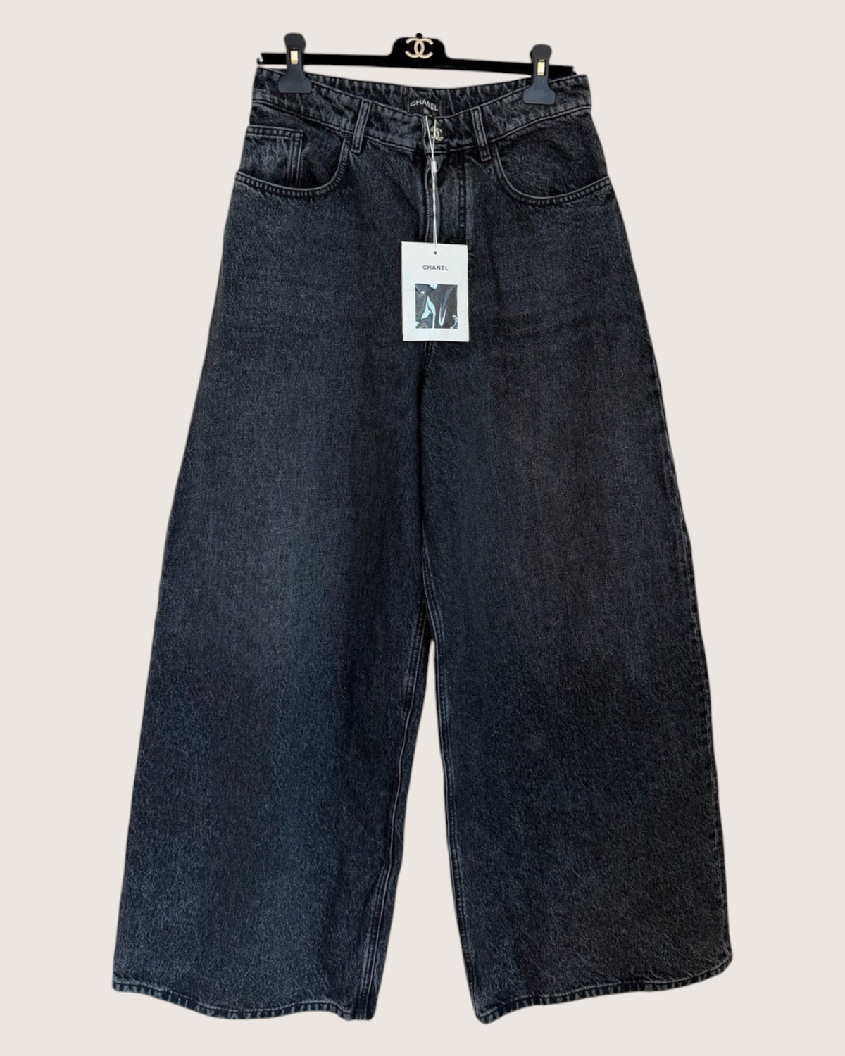 Chanel 26A CC Wide-Leg Denim Jeans Black FR 36