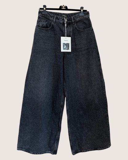 Chanel 26A CC Wide-Leg Denim Jeans Black FR 36