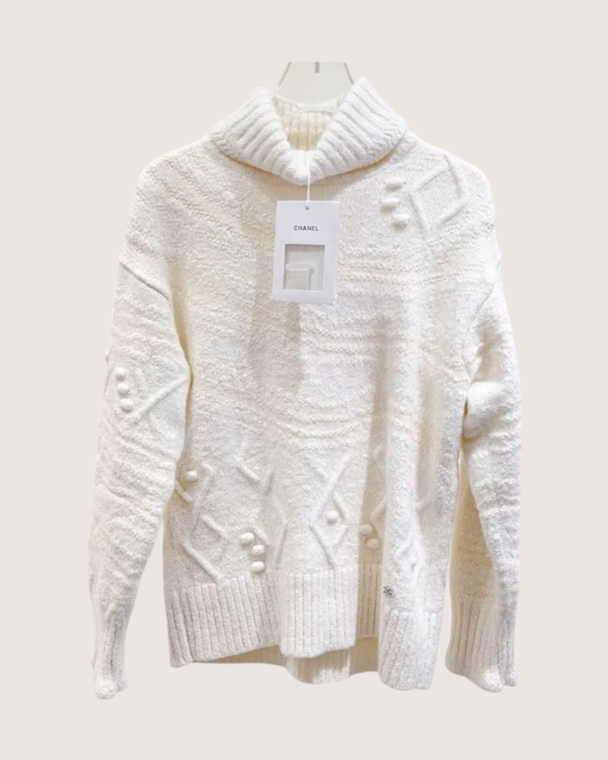 Chanel 23N Coco Neige Wool Bouclé Turtleneck Sweater White FR 36