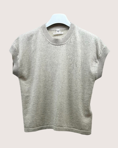 Hermès Cashmere Short-Sleeve Logo Sweater Grey FR 36