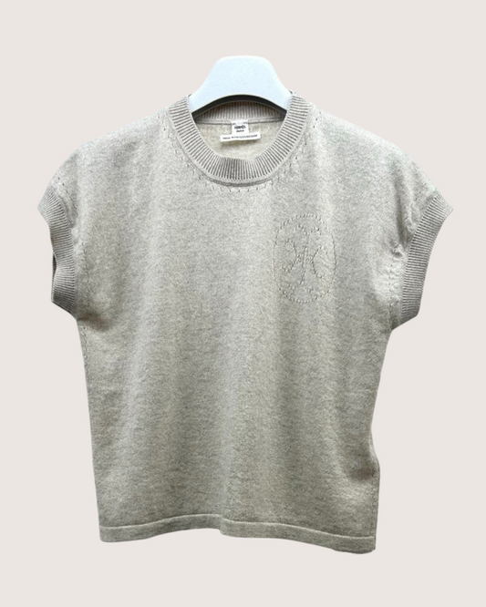 Hermès Cashmere Short-Sleeve Logo Sweater Grey FR 36