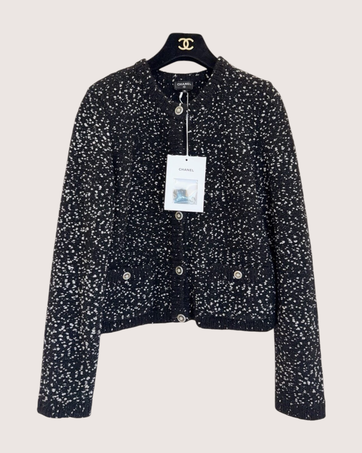 Chanel 23K Cashmere Cardigan Black, White FR 34