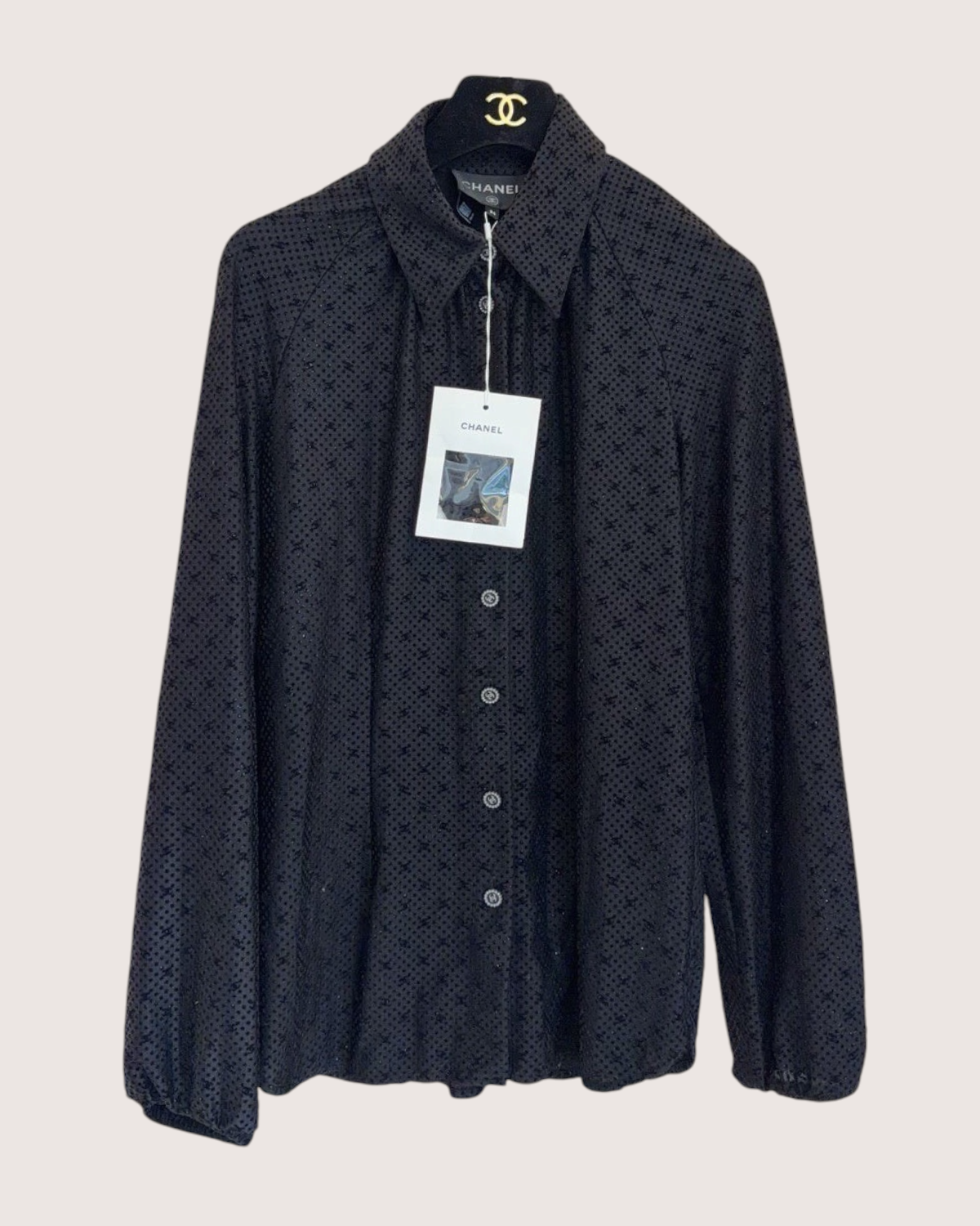 Chanel 24B CC Polka-Dot Shirt Black FR 34