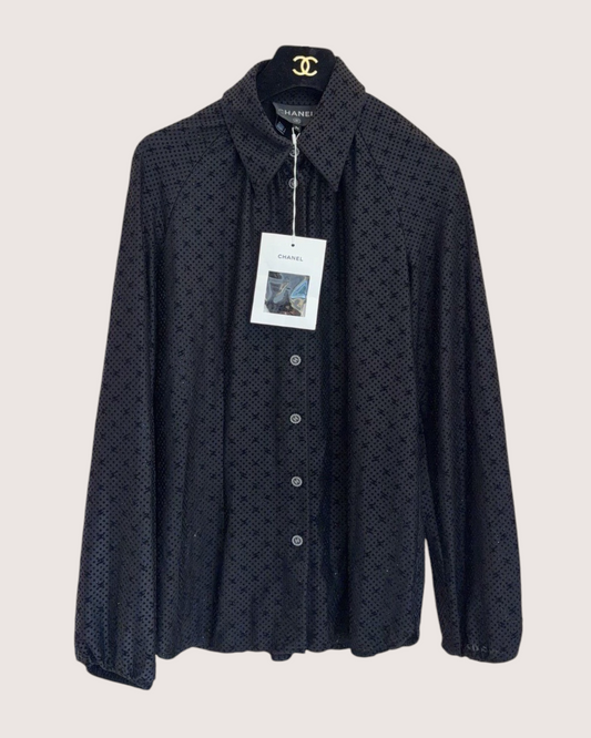 Chanel 24B CC Polka-Dot Shirt Black FR 34