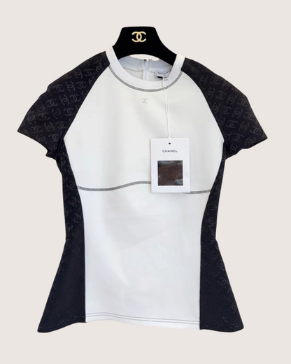 Chanel 24C CC Monogram Short-Sleeve Slim Top White, Black FR 38
