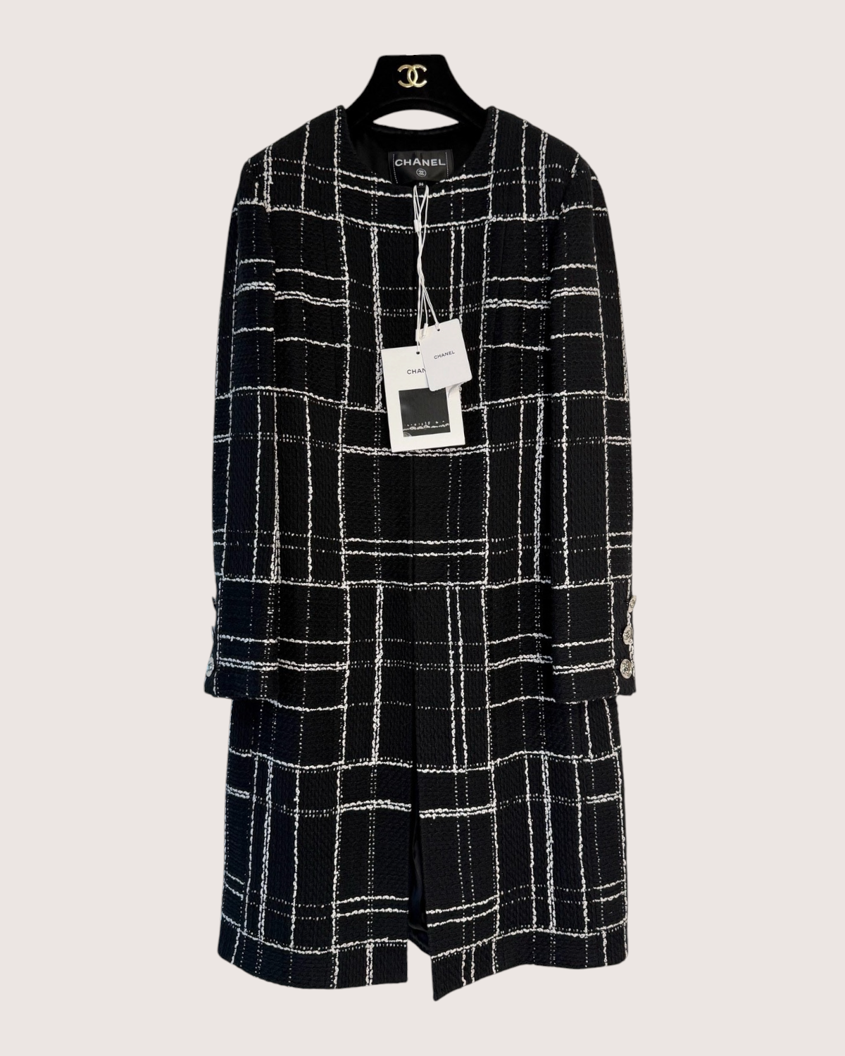 Chanel 23A Tweed Coat Black, White FR 40