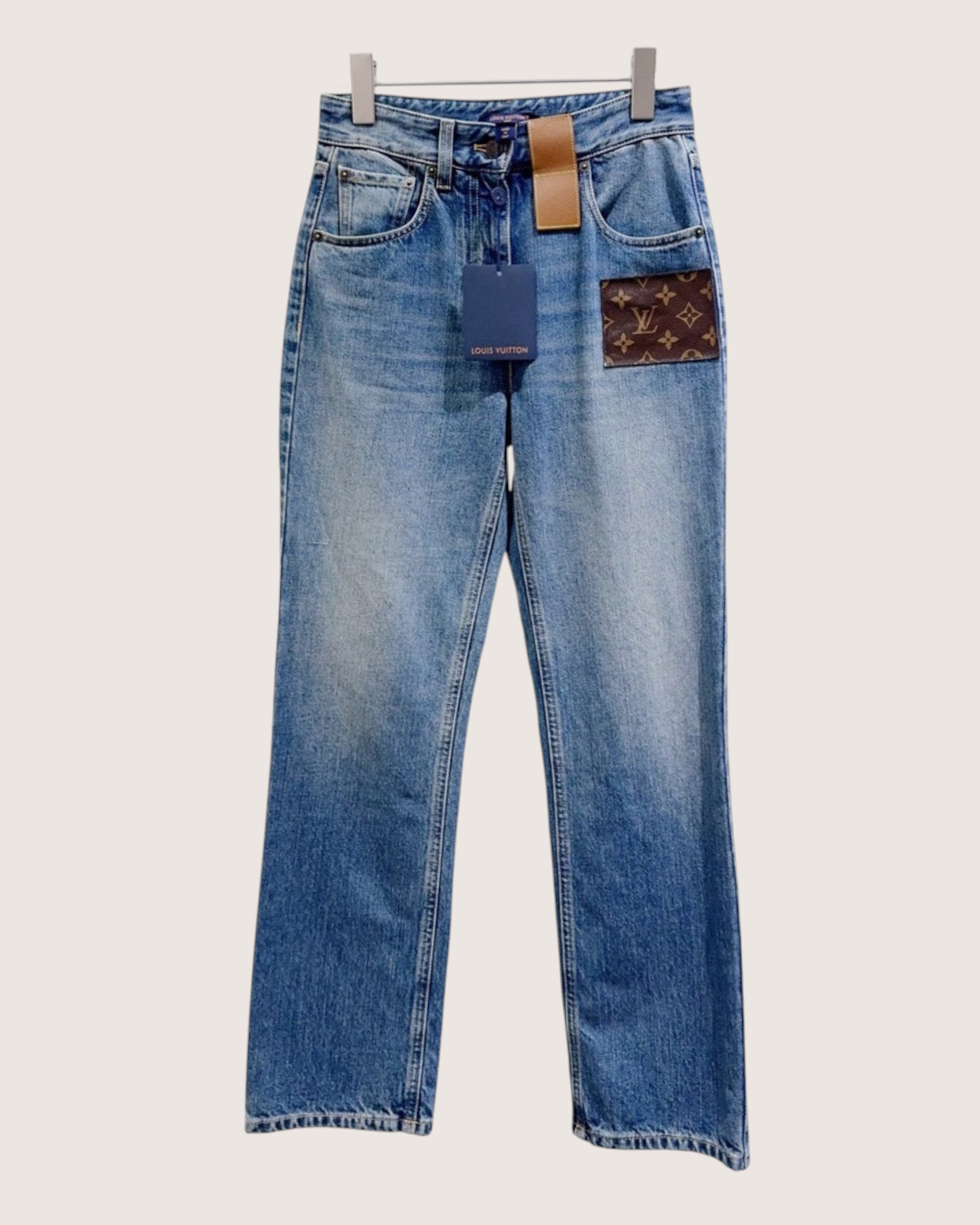 Louis Vuitton Monogram Slim High-Waisted Jeans Blue, Brown, Beige/Ecru FR 32
