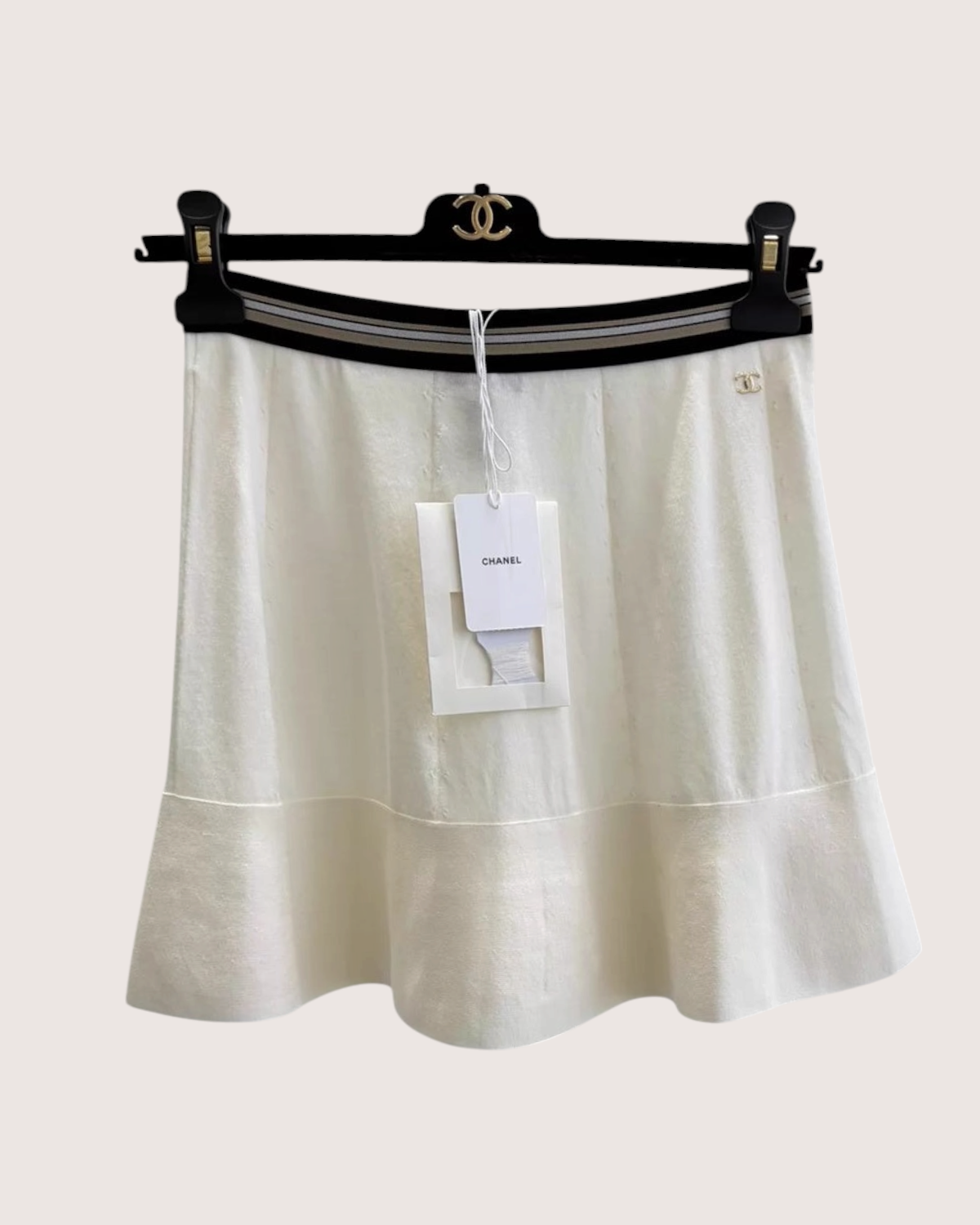 Chanel 26P Knit Mini Skirt Beige/Ecru, Black, Gold FR 36