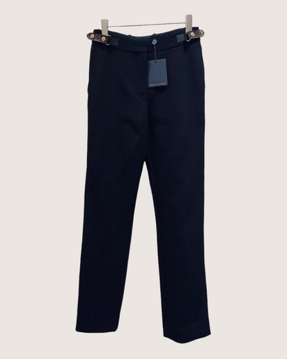 Louis Vuitton Wool Monogram-Strap Straight-Leg Trousers Black, Brown FR 34