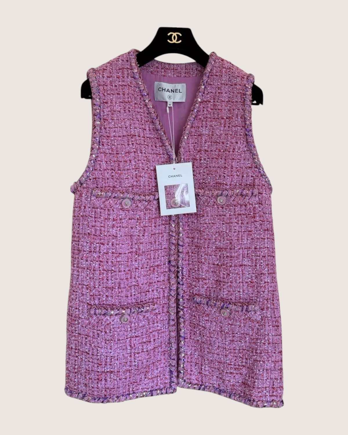 Chanel 22P Braid-Trim Tweed Vest